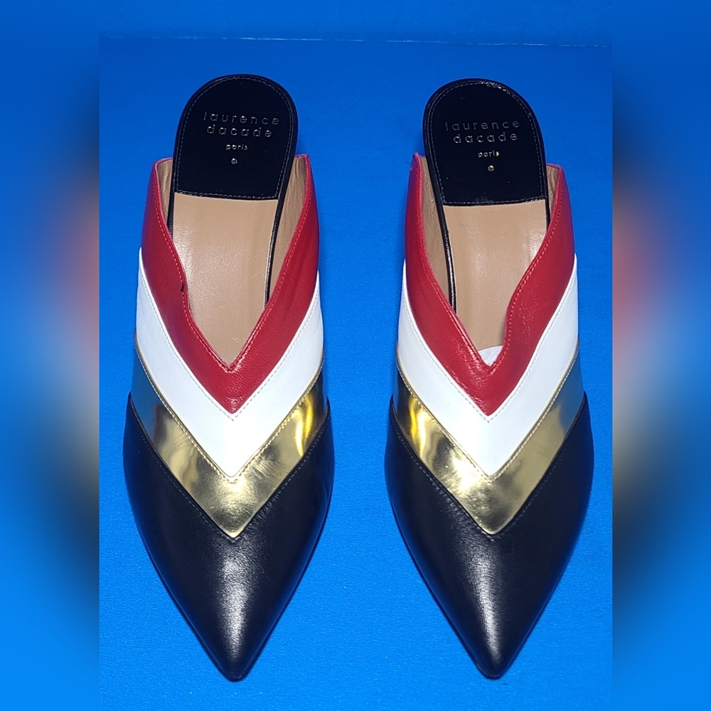 Laurence  Dacade Women's Black-gold-white-red leather  heel Mule Shoes Sz 9 US